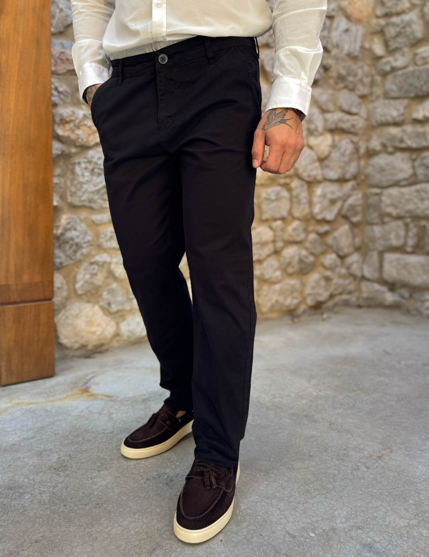 Ανδρικό μαύρο παντελόνι καπαρντίνα Chinos BO1909M φωτογραφία